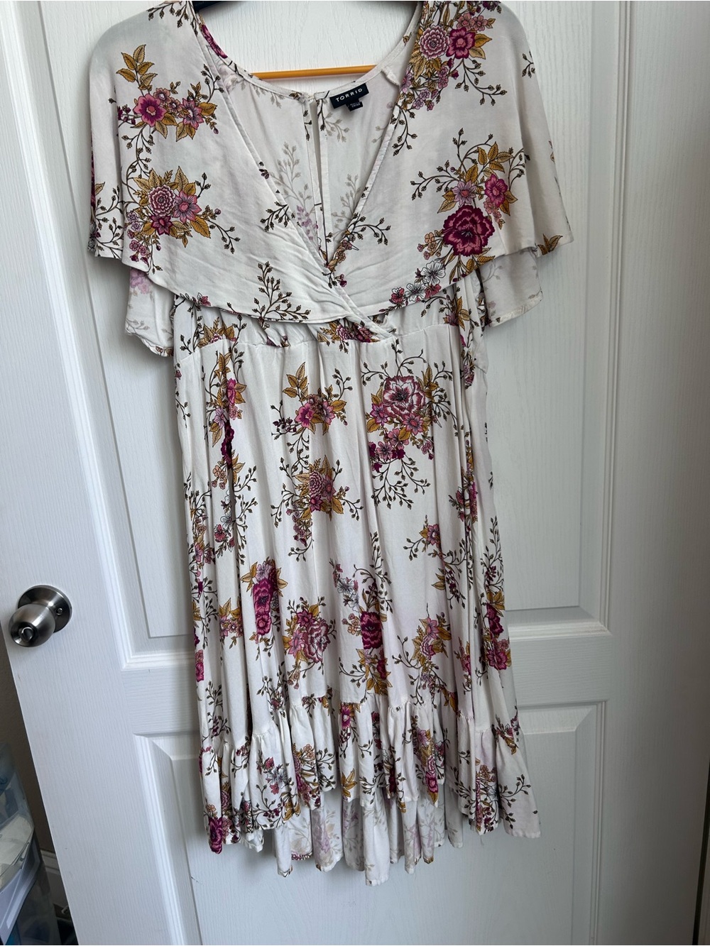 Torrid Cream Floral Wrap Midi Dress